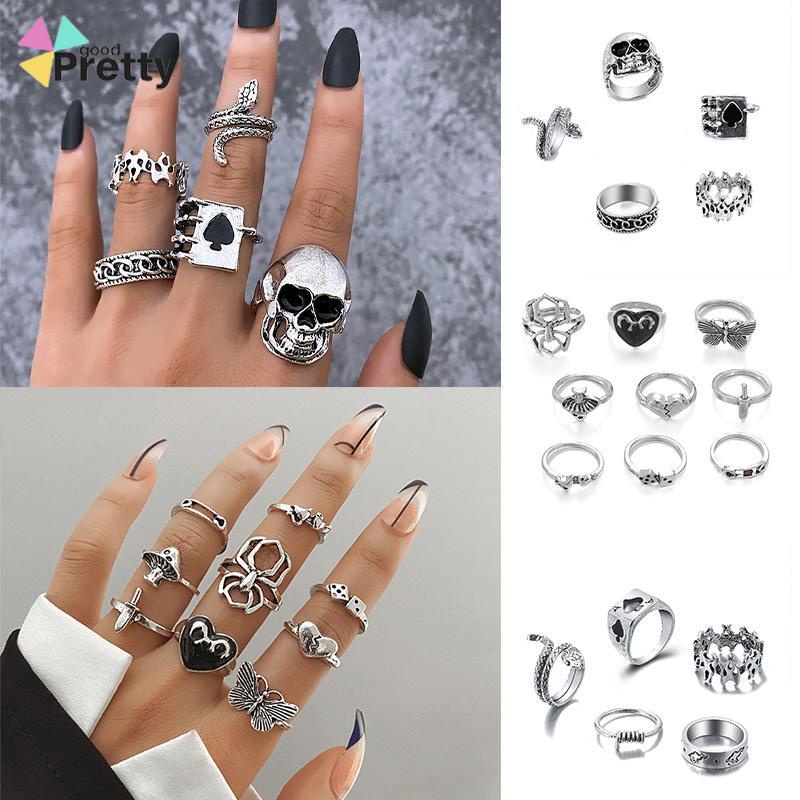 9PCS/SET SWORD RING HIP HOP PUNK SILVERMETAL RING SET - PD