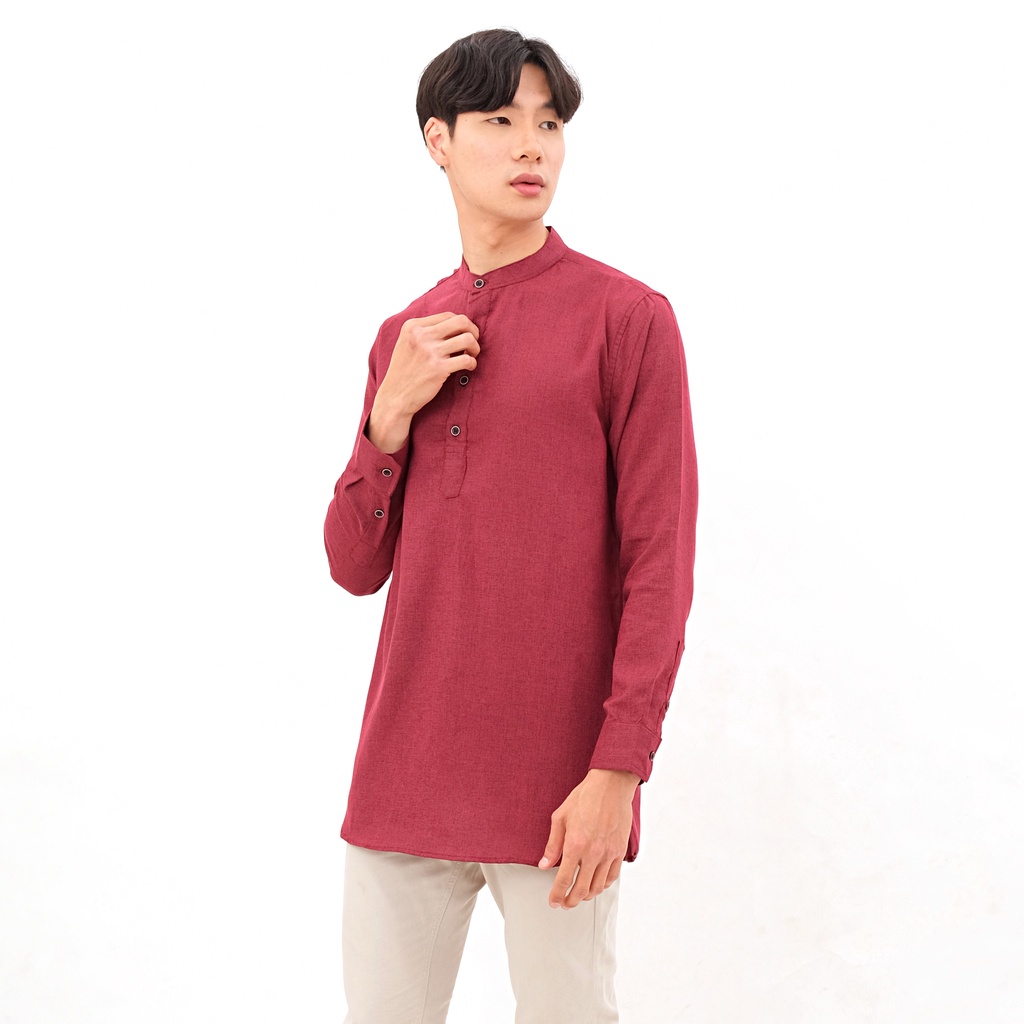 SANVANINA Kemeja Kurta Shanghai Polos Panjang Maroon | Salman Maroon F-03J