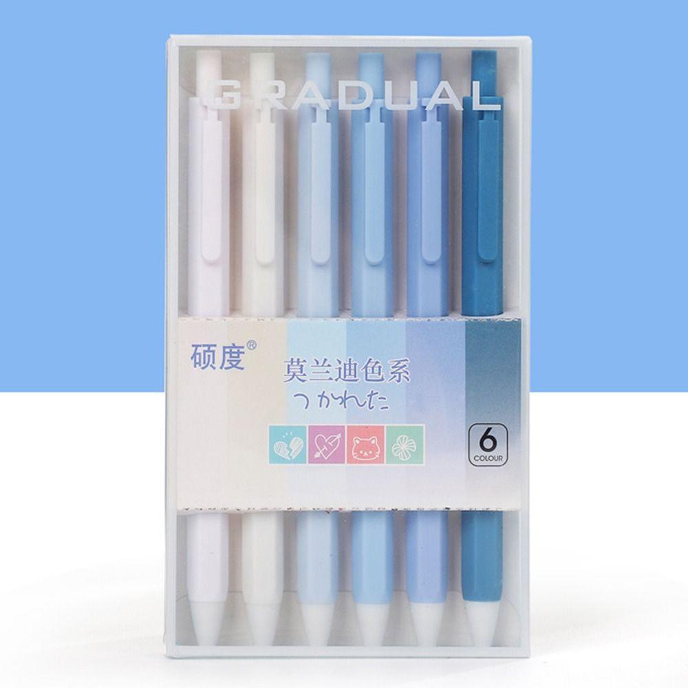 R-flower 6Pcs/Set Pena Gel Perlengkapan Kantor Sekolah Gaya Mutil Dengan Klip Alat Tulisan Tinta Hitam Tekan Type Signature Pen