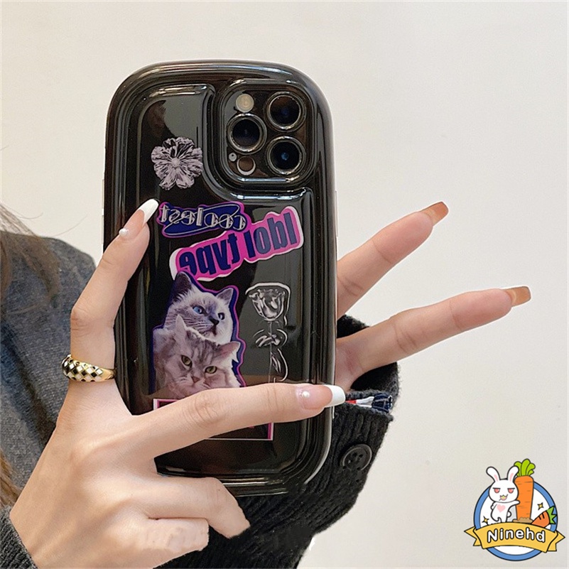 IPHONE Casing Kompatibel Untuk Iphone14 13 12 11 Pro Max X Xr Xs Max8 7 6 6s Plus SE Bantalan Udara Kucing Mawar Gelap Canggih Casing Ponsel Perlindungan Kamera Shockproof Soft Case Cover Pelindung