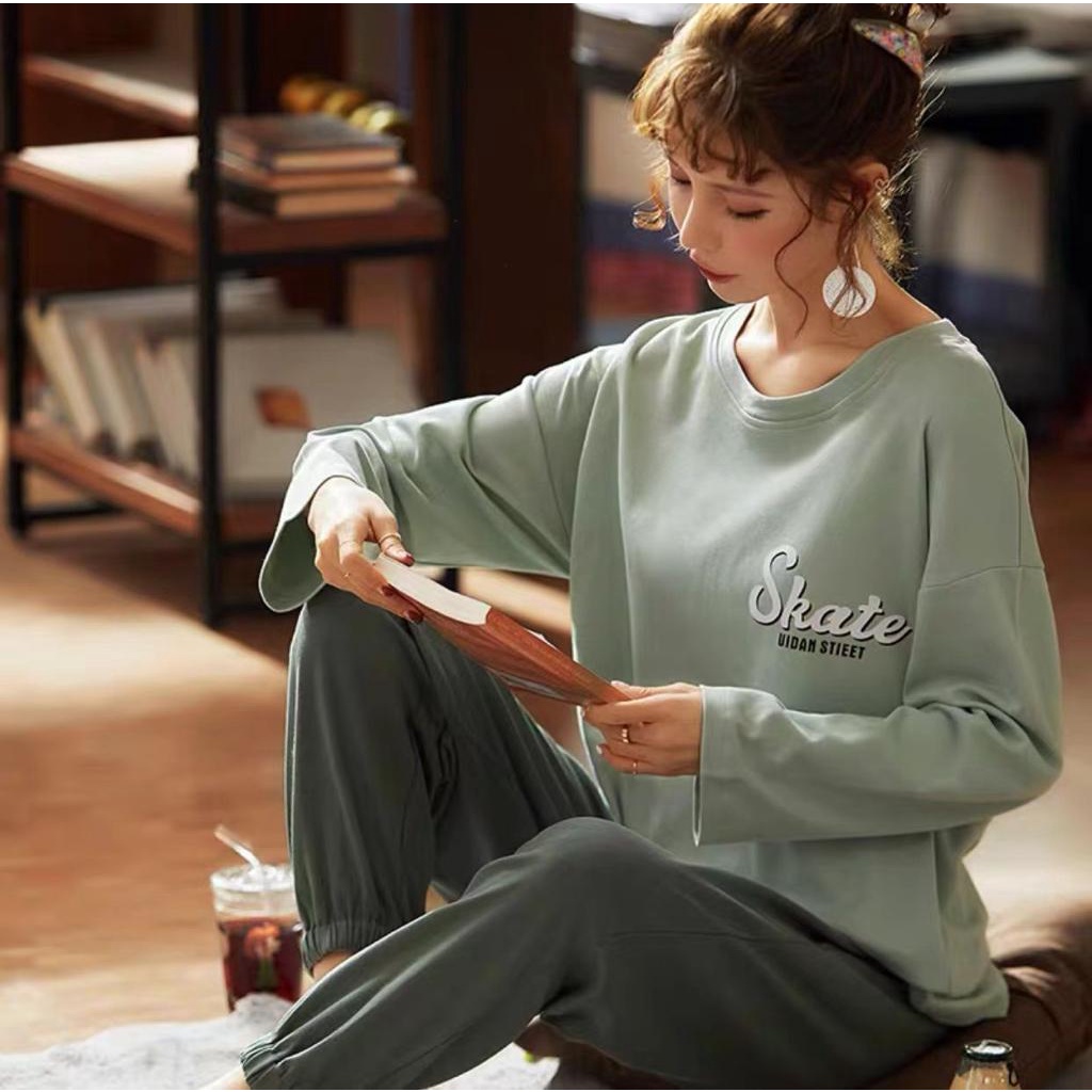 NF Setelan Baju tidur  piyama lengan pendek celana panjang / Baju tidur kaos import korean style