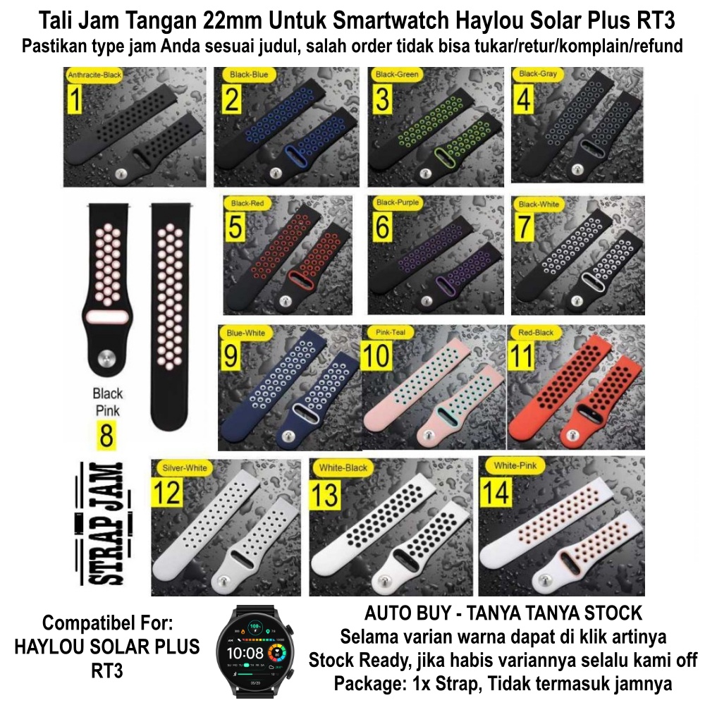 NKL 22mm Tali Jam Tangan Sporty Untuk Haylou Solar Plus RT3 - Strap Silikon Rubber