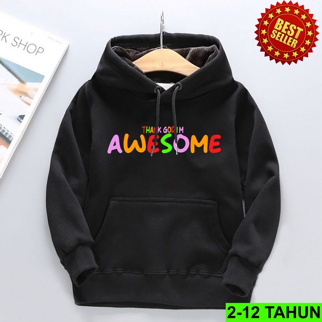 Jumper Hoodie Anak  AWESOME II Jaket Hoodie Anak Viral II Sweater Hoodie Kids Sz M - XL ( Laki Laki &amp; Peremepuan )