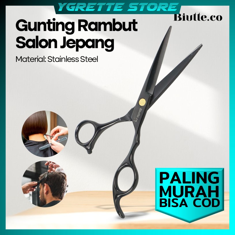 YGRETTE - ORIGINAL PREMIUM Biutte.co Gunting Rambut Salon Jepang - CL-60 - Black FLAT CUT BLACK STAINLESS STEEL