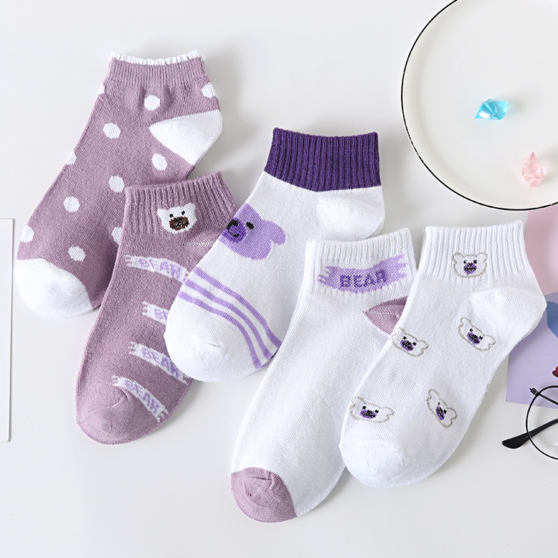 ⭐️𝐈𝐇𝐒 𝟕𝟔𝟑 𝐋𝐚𝐦𝐩𝐮𝐧𝐠⭐️Kaos Kaki Pria Wanita Motif Beruang Ungu Kaos Kaki Pendek Fashion Korean Purple Bear Socks Import