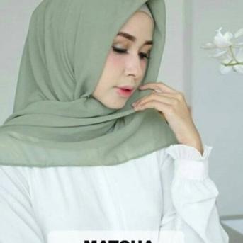 FAZ389 kerudung jilbab / hijab segi empat bahan bella square polos jahit tepi neci murah premium warna hijau matcha / sage green ||||