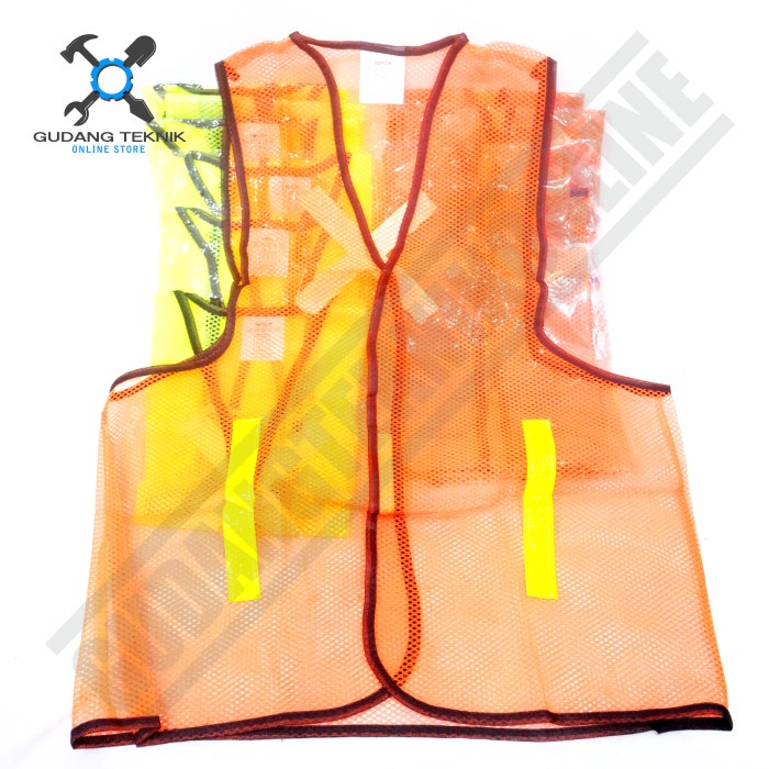 Baju Safety Vest Jaring Proyek GREEN ORANGE 54 x 66cm XENON / Rompi Kerja Proyek Pelindung 54 cm x 66 cm XENON