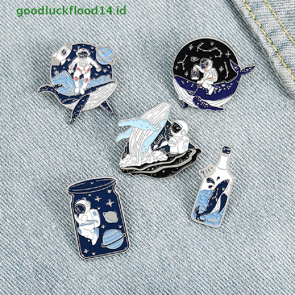 [GOOGFOUR] 5 Pcs Astronot Whale Enamel Pin Drift Wishing Bottle Bros Badge Perhiasan Hadiah [TOP]