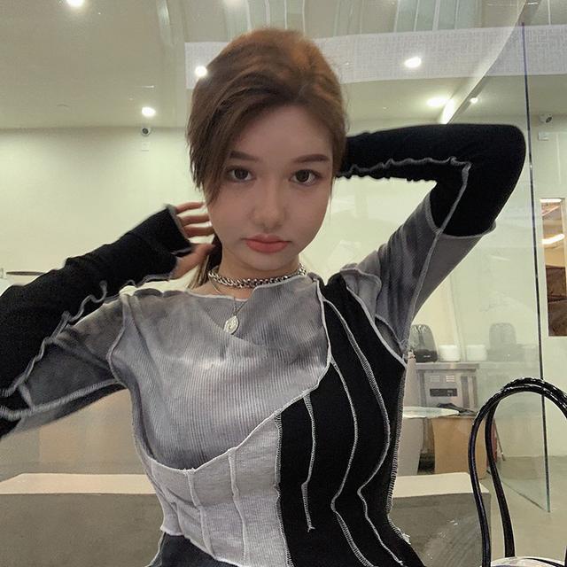 Red Versi Korea 2020 Musim Gugur dan Musim Dingin Kepribadian Baru Tie-Dye Warna Yang Sesuai dengan Irregular T-shirt Diri Budidaya Kemeja Lengan Panjang atasan Wanita Fashion