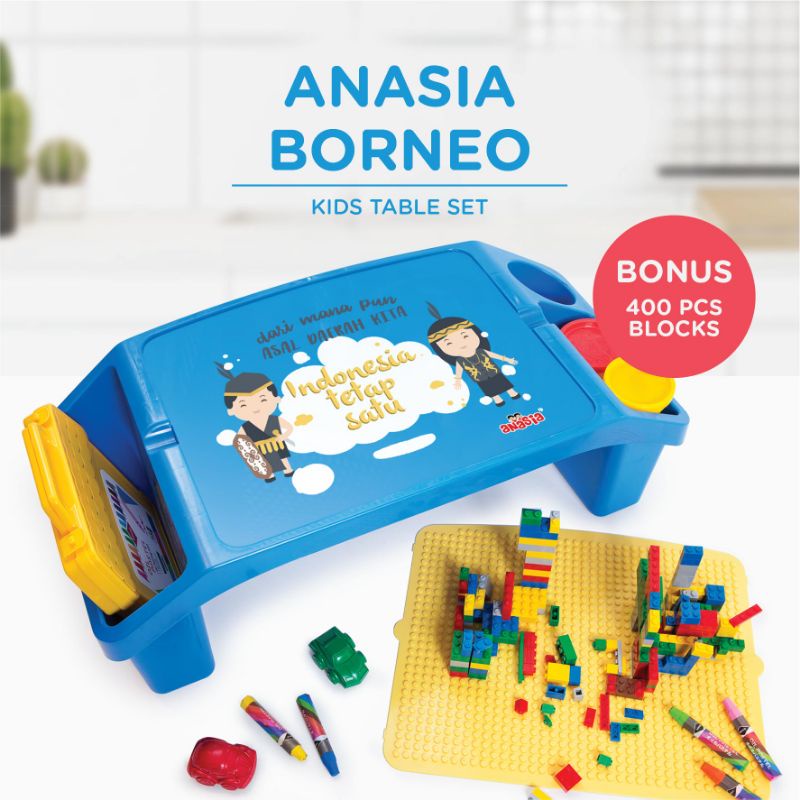 

Anasia Borneo Kids Table ( Meja Belajar ) Set Bonus 400 Blocks