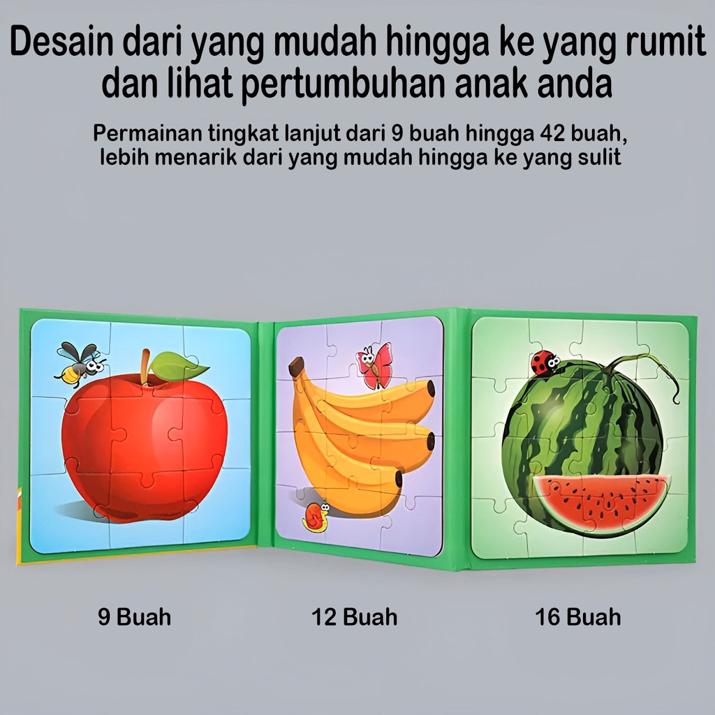 Puzzle Book Mainan Edukasi Anak 2-3-4 Tahun Laki Laki | Magnetic Leveled | Kado Ulang Tahun Anak Perempuan