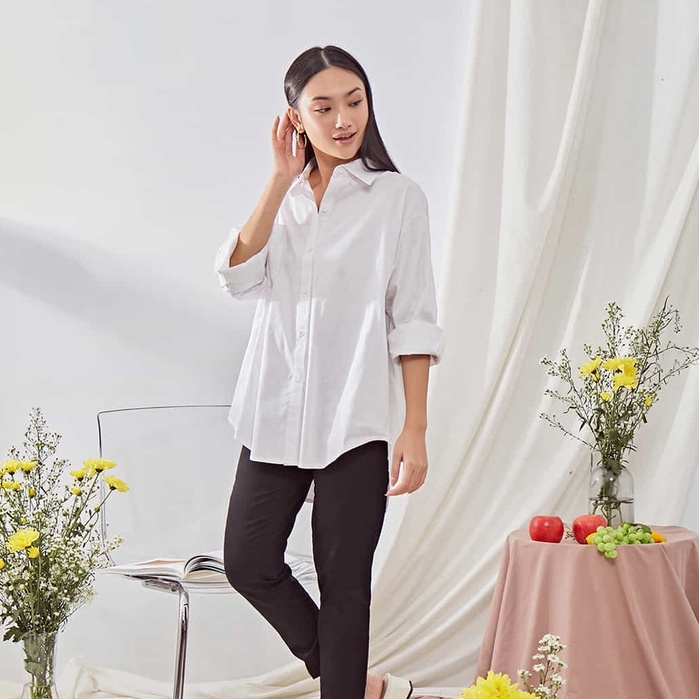 Ms Daisy Ophelia Oversized Shirt with Pocket Atasan Blouse Kemeja Wanita Lengan Panjang