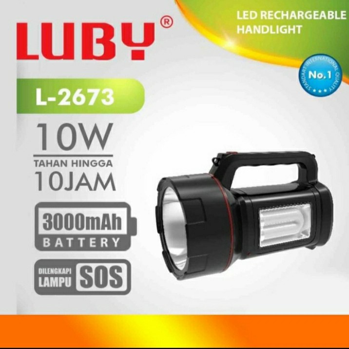 Senter Luby 10 watt Baterai Cas Ulang L 2673 Lampu Emergency LED