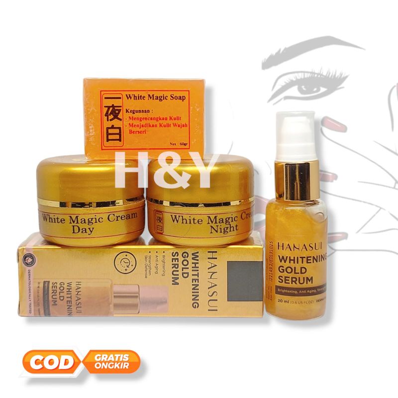 PAKET CREAM MAGIC KOREA + SERUM HANASUI GOLD WHITENING