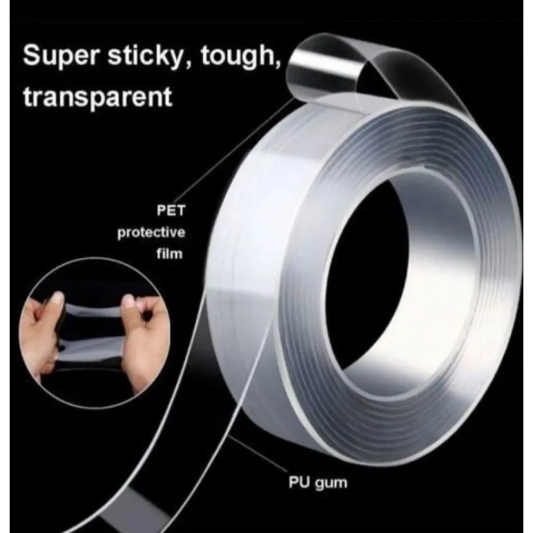 

Double Tape Super/Nano double tape/Isolasi Bening 2 sisi Super Kuat Tanpa Bekas 3Meter
