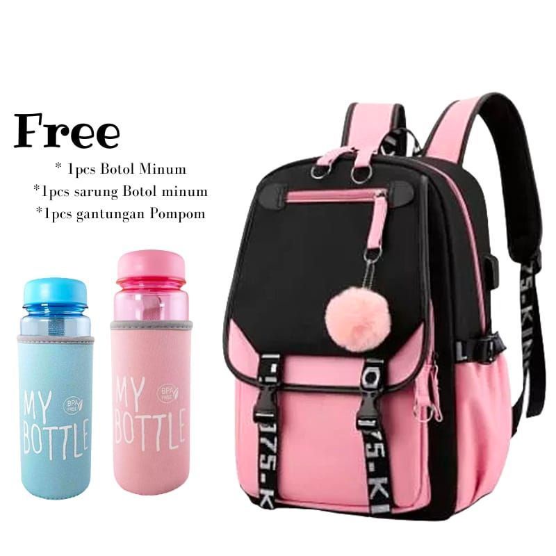 COD-Tas Kp0p Tas Sekolah Anak Perempuan Tas Ransel Anak SD Dan SMP Free My Bottle dan Pompom