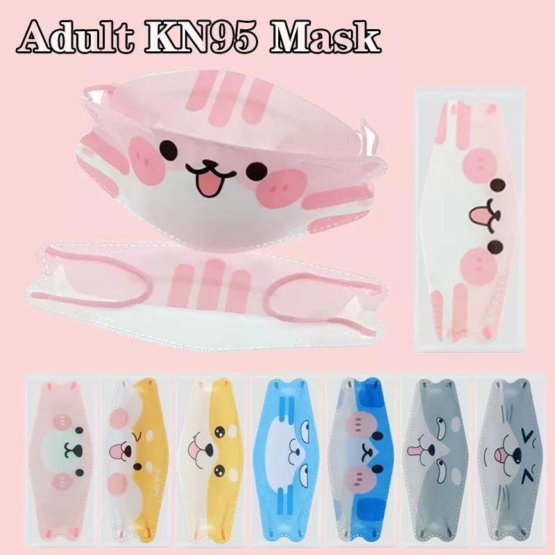 10PCS MASKER KF94 DEWASA MOTIF EMOJI EMOTICON ANIMAL HEAD CAT DOG WARNA COLORFULL CUTE LUCU GEMOY UN