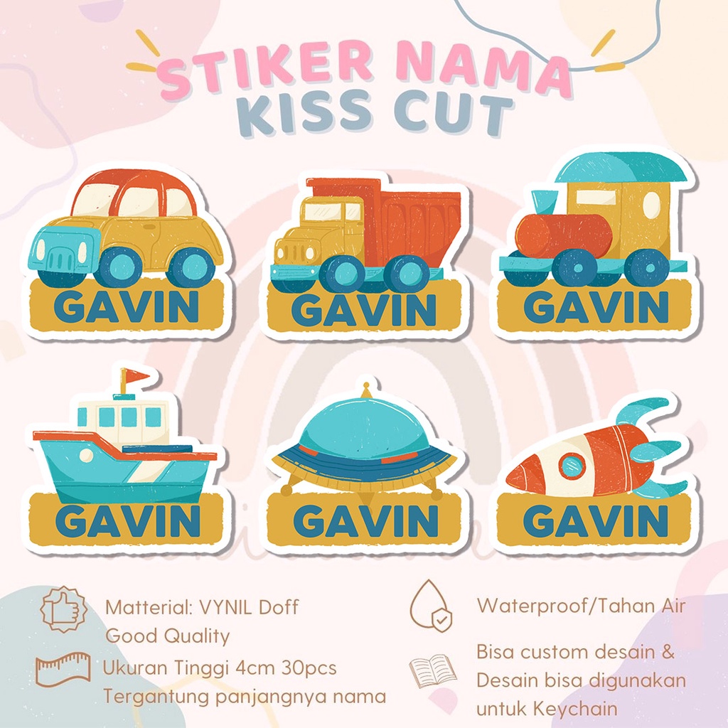

Stiker Kiss Cut TRANSPORTASI Label Nama Waterproof Tahan Air