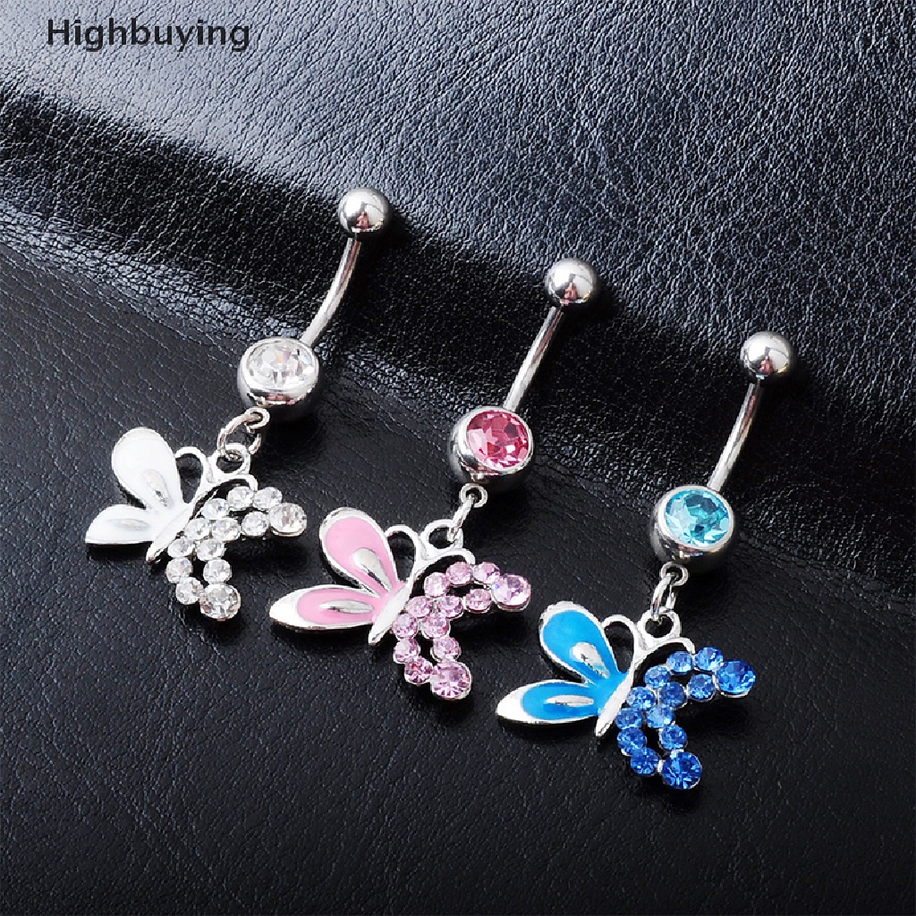 Hbid Surgical Steel Belly Button Ring Navel Nombril Belly Ring Butterfly Flower Kristal Cincin Pusar Fashion Body Belly Bar Body Belly Jewelry Glory