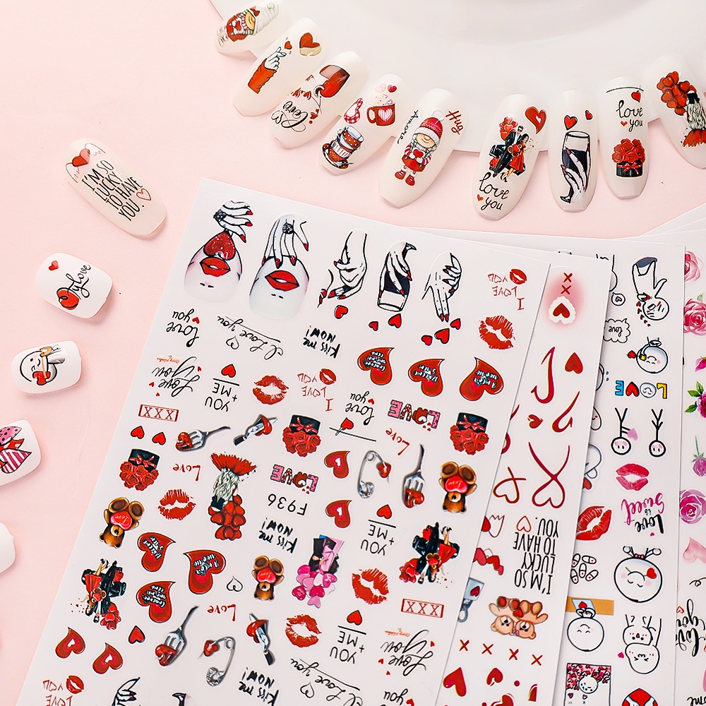 Lover Cute Girl Nail Sticker 3D Valentines Day Nail Art Sticker Kartun Stiker Kuku Kartun Stiker Kuku Aksesoris Kuku Untuk Wanita Dan Anak Perempuan