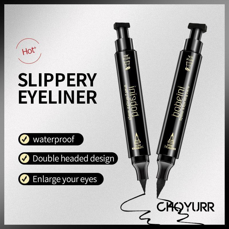 【COD】2 In1 Eyeliner Stamp Wing Eyeliner Liquid Waterproof 12 Jam Tahan Lama Stamp Eyeliner Double Head Black Quick Dry-CH