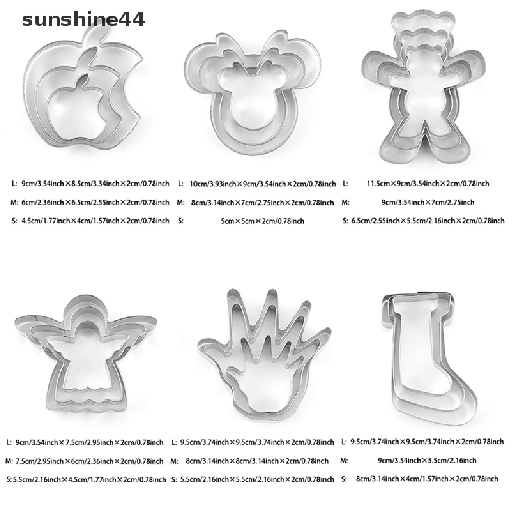 Sunshine 3Pcs/set Christmas Cookie Cutter Stainless Steel Mold Alat Dekorasi Kue.