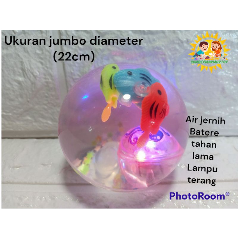 Mainan anak Bola Air Karet Lampu Disco ukuran jumbo 6.5inch dan gliter gliter