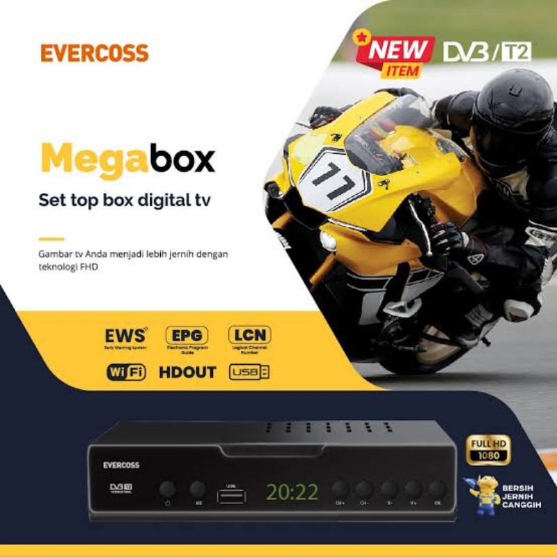 STB Evercoss Pro Megabox Set Top Box Siaran Digital DVB-T2 Full HD Youtube Wifi Receiver