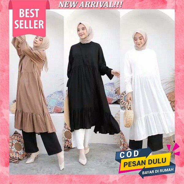 [ New ] Tunik Shella / Baju Tunik Terbaru 2023 Matt Crinkle Airflow / Atasan Kekinian Aplikasi Bordi