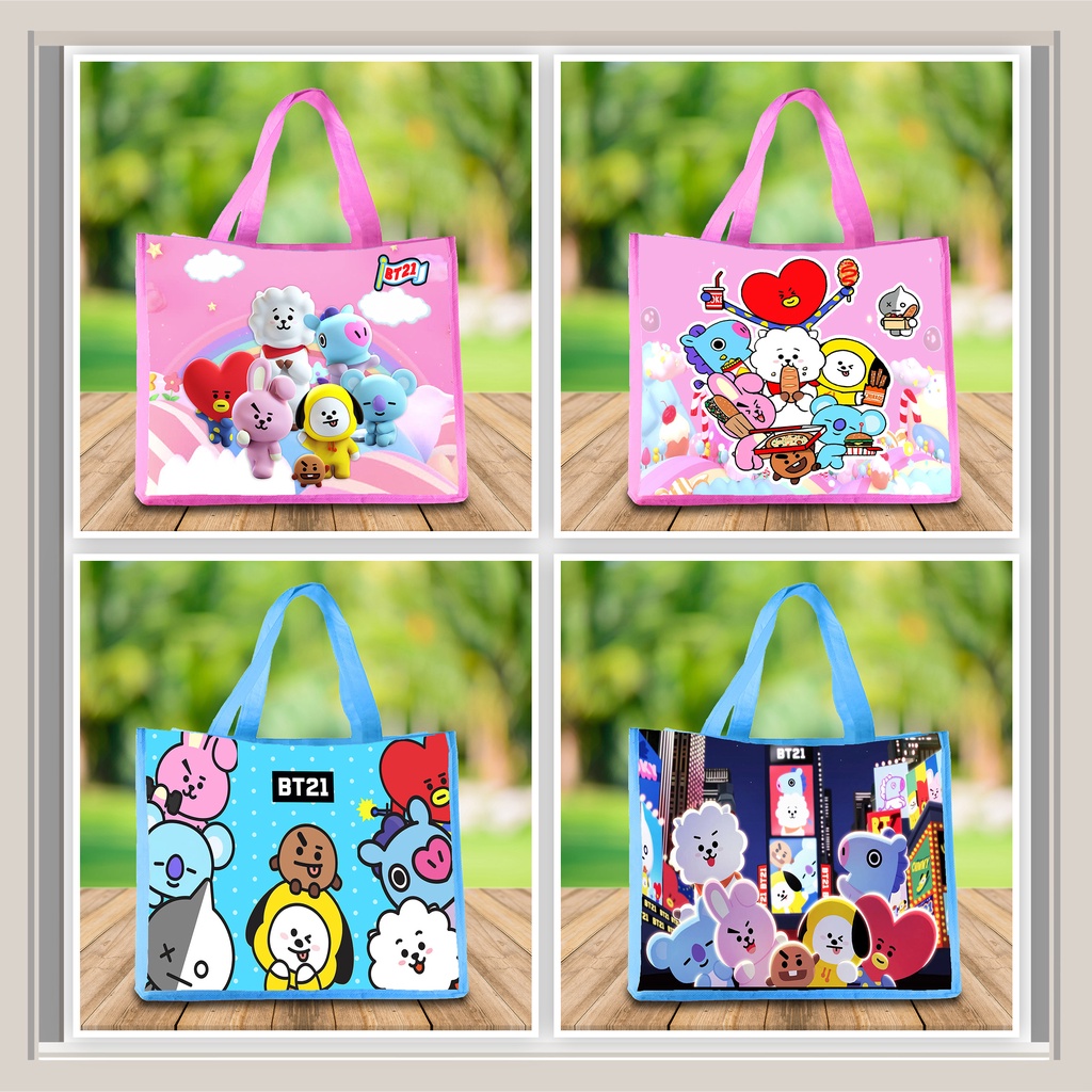 

Goodie bag ulang tahun anak Tas Ultah karakter BT21 kain souvernir muat kotak KFC LAND