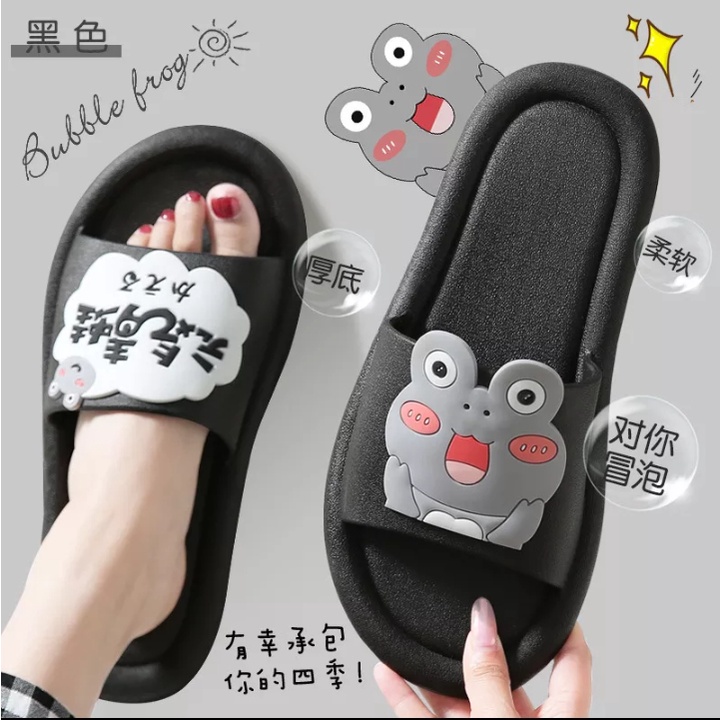 new sandal kokop wanita motif keropi-hitam