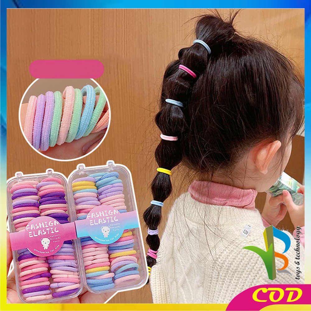 RB-C768 Ikat Rambut Korea Anak Perempuan Isi 60pcs Warna Warni Motif Polos / Kunciran Rambut Wanita Korean Fashion Import