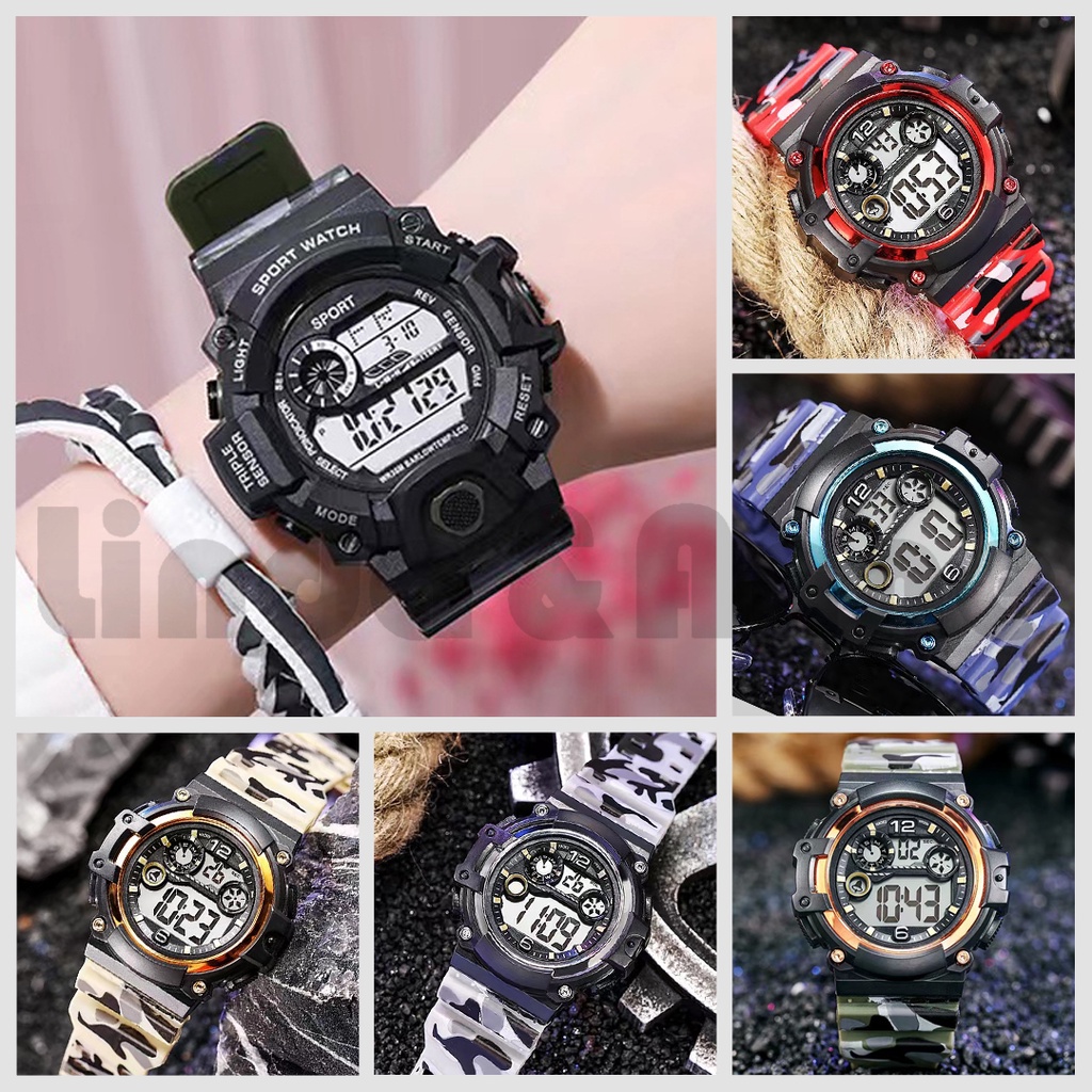 Jam Tangan Pria Digital Sport Luminous Strap Rubber Army Fashion - Sport Watch Men