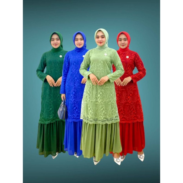 PB Prilly Busana - MELISA DRESS TILE BORDIR MIX CERUTY MALAYSIA  -  DRESS BRUKAT - DRESS PESTA - MUSLIM - MEWAH - SERAGAM