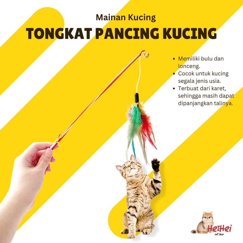 Mainan Kucing Tongkat Pancing Karet Bulu Lonceng - Cat Kitten Toys