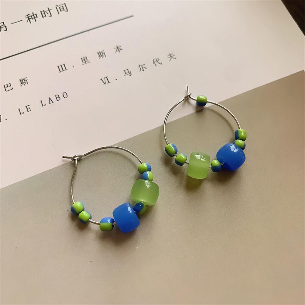 Mxbeauty Wanita Anting Hoop Elegan Temperamen Indah Fashion Perhiasan Niche Desain Gadis Hadiah Kontras Warna Alloy Ear Hoop