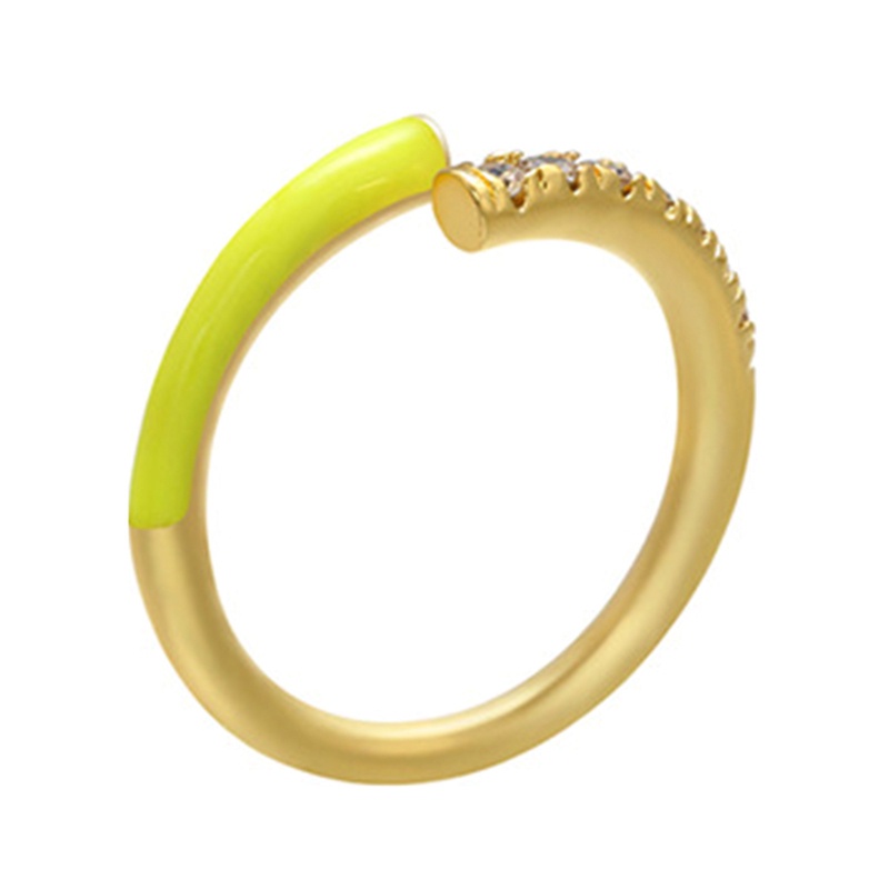 Baru Warna-Warni Neon Enamel Terbuka Disesuaikan Cincin Jari Untuk Wanita Fluorescent Fashion Tembaga Zirkon Perhiasan