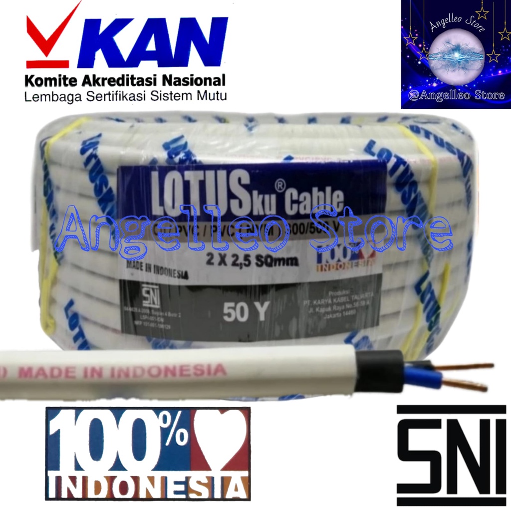 Kabel listrik LotusKu~Kabel Lotusku~Kawat Tembaga Asli 2x2,5 mm NYM~Kawat Tembaga~Permeter~SNI