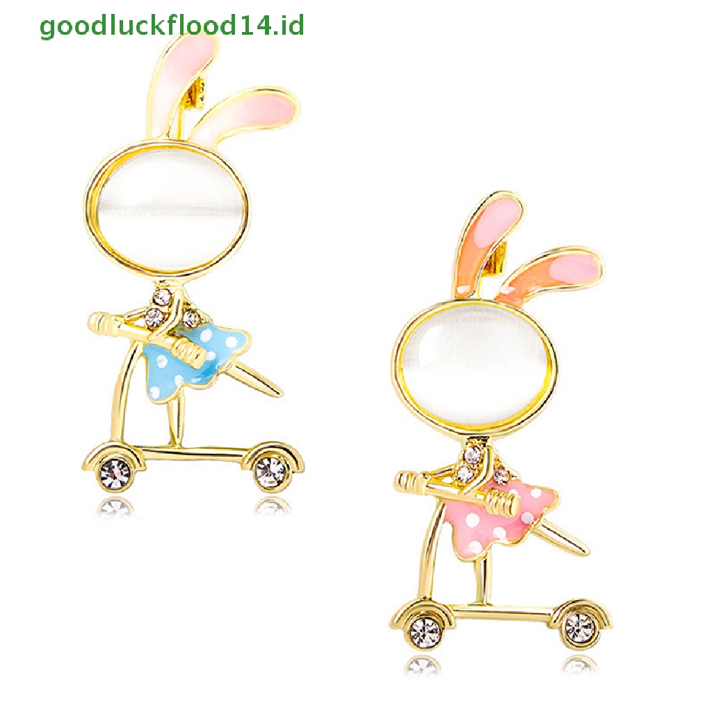 [GOOGFOUR] Opal Bunny On Skateboard Bros Untuk Wanita Kartun Rabbite Pin Enamel Hewan Pin Aksesoris Pakaian Fashion Perhiasan Hadiah [TOP]