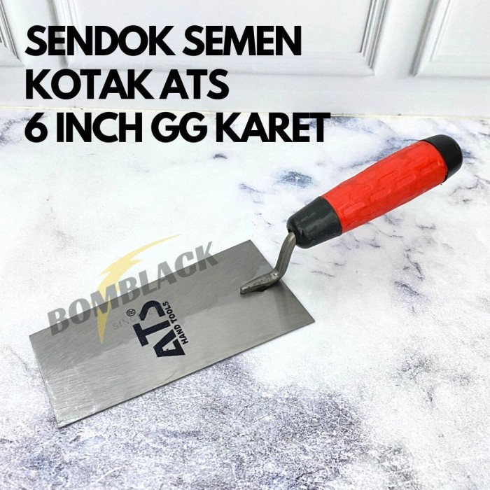 ATS Sendok Semen 6 inch Model KOTAK GAGANG KARET MERAH Sekop Skop Bata