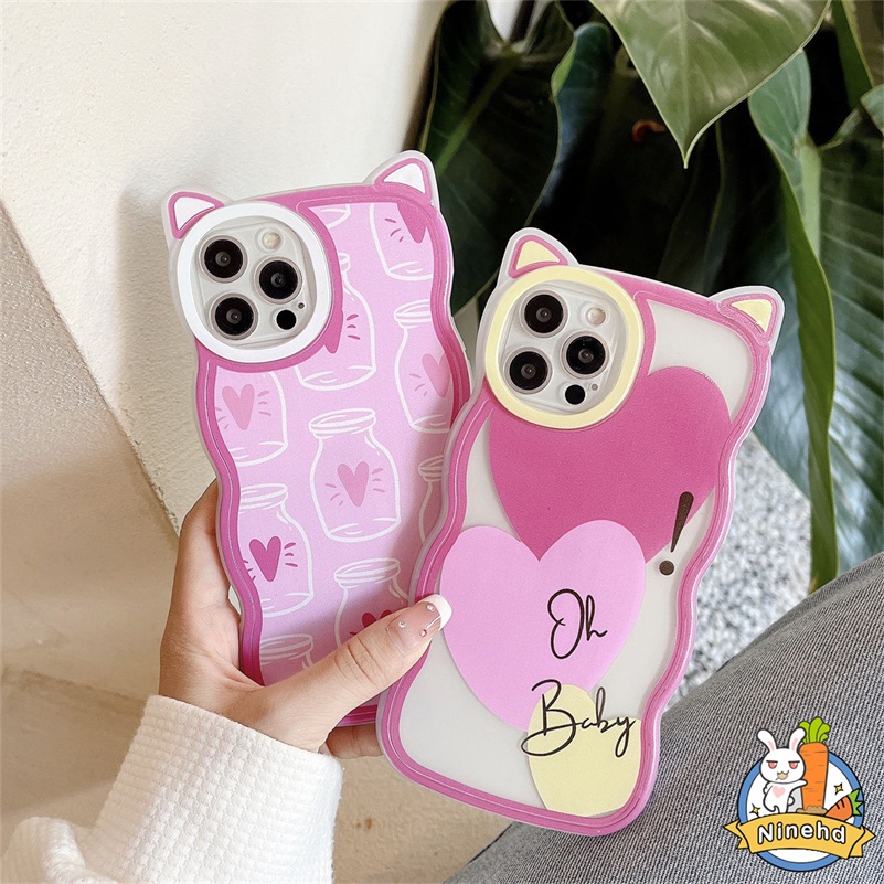 IPHONE Casing Kompatibel Untuk Iphone14 13 12 11 Pro Max X Xr Xs Max8 7 6 6s Plus SE Transparan Pink Pola Cinta Casing Ponsel Shockproof Silicone Soft Case Full Screen Cover Pelindung
