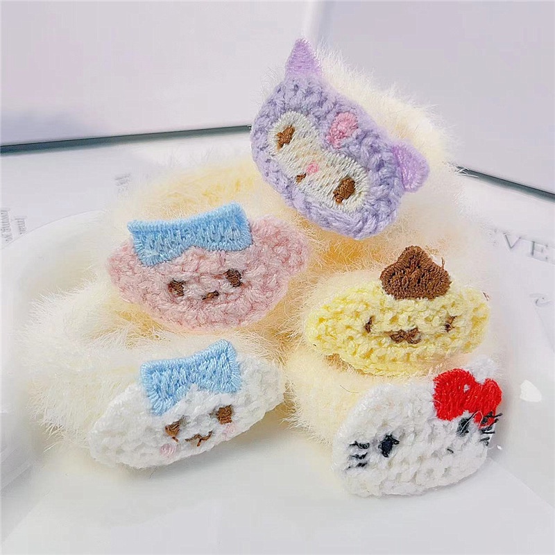 SANRIO KUCIRAN RAMBUT BULU POMPOM DONAT IMUT KECIL/ IKAT RAMBUT POM2 CINAMOL/ KUROMI/MELODY / MAINAN RAJUT LUCU