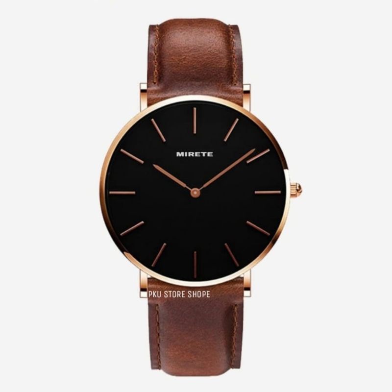 Jam Tangan Pria Kasual Strap Kulit Tahan Air | Jam Tangan Import Pria Analog Mewah Elegan Water Resistant Sesuai Foto Garansi Original Free Batrai