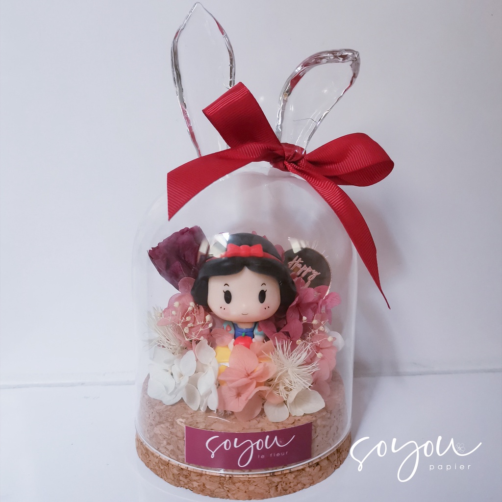 bunny flower glass dome princess - preserved flower - bunga kering
