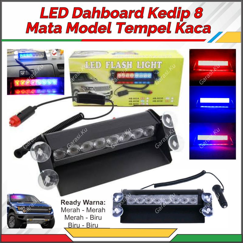 LAMPU LED MOBIL KEDIP TEMPEL KACA DASHBOARD KABIN DEPAN 8 TITIK MATA LED BIRU MERAH AVANZA XENIA JAZ