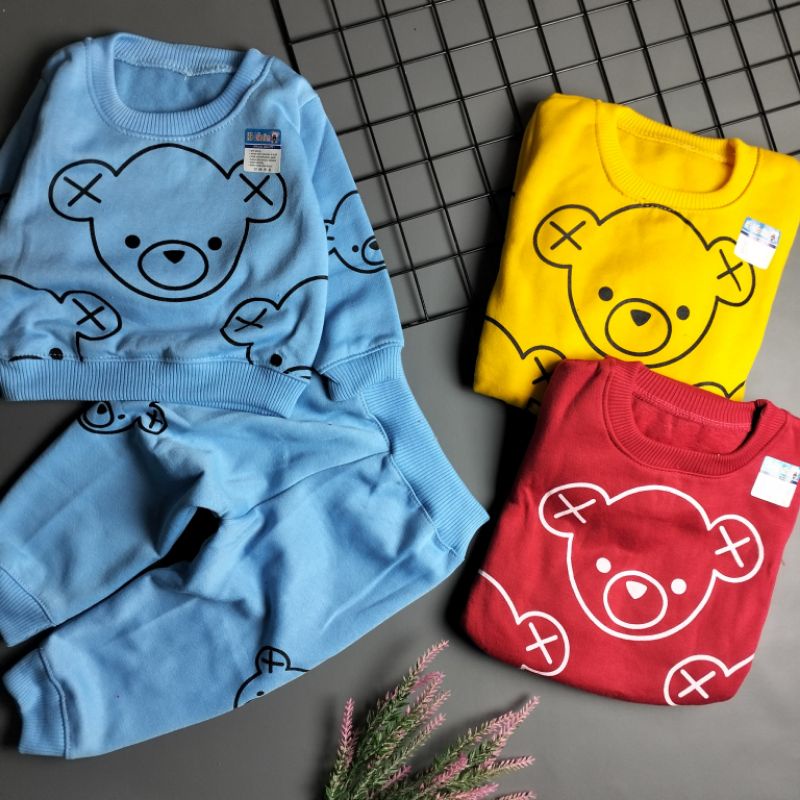 setelan sweater mantel bayi murah 0-12 bulan motif bear