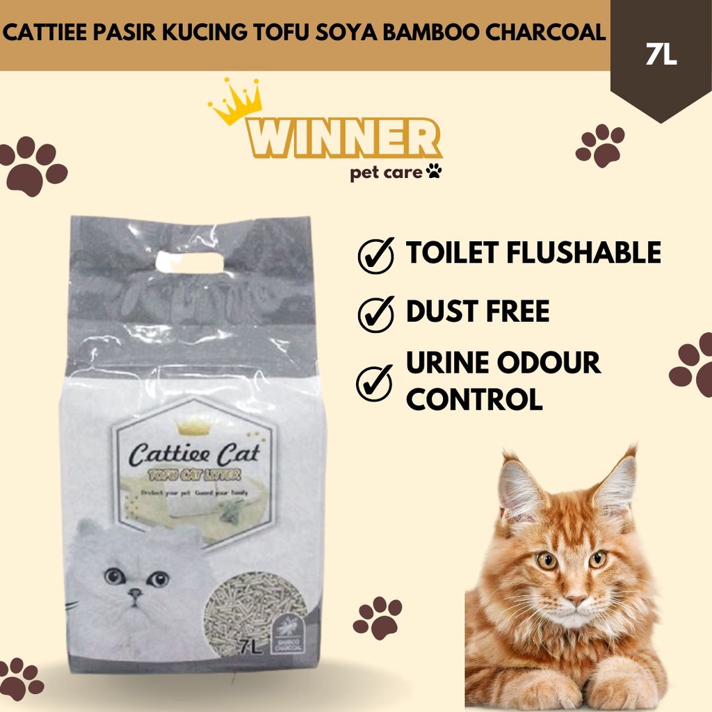 Cattiee Cat Litter Pasir Kucing Tofu Soya Bamboo Charcoal 7 Liter