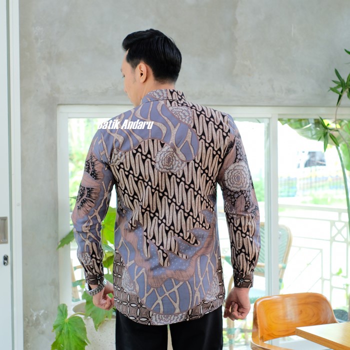 Baju Kemeja Batik Pria Slim Fit Lengan Panjang Modern Heem Premium Warna Ungu Lavender Lilac Soft