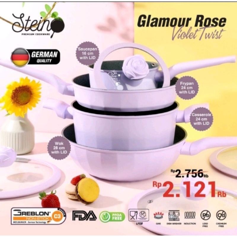 STEINCOOKWARE Glamour Rose Set 4 in 1 Panci set Granite ROSE Series