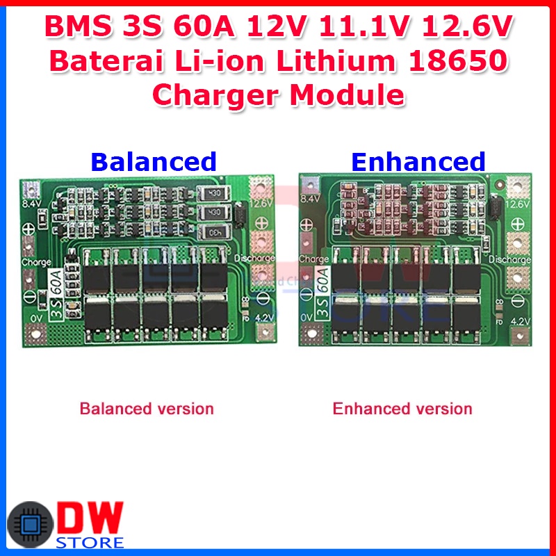 BMS 3S 60A 12V 11.1V 12.6V Baterai Li-ion Lithium 18650 Charger Module